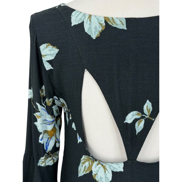 Free People Floral Print Lace Trim Bell Sleeve Mini Shift Dress S| Whimsigoth FP - Picture 14 of 16